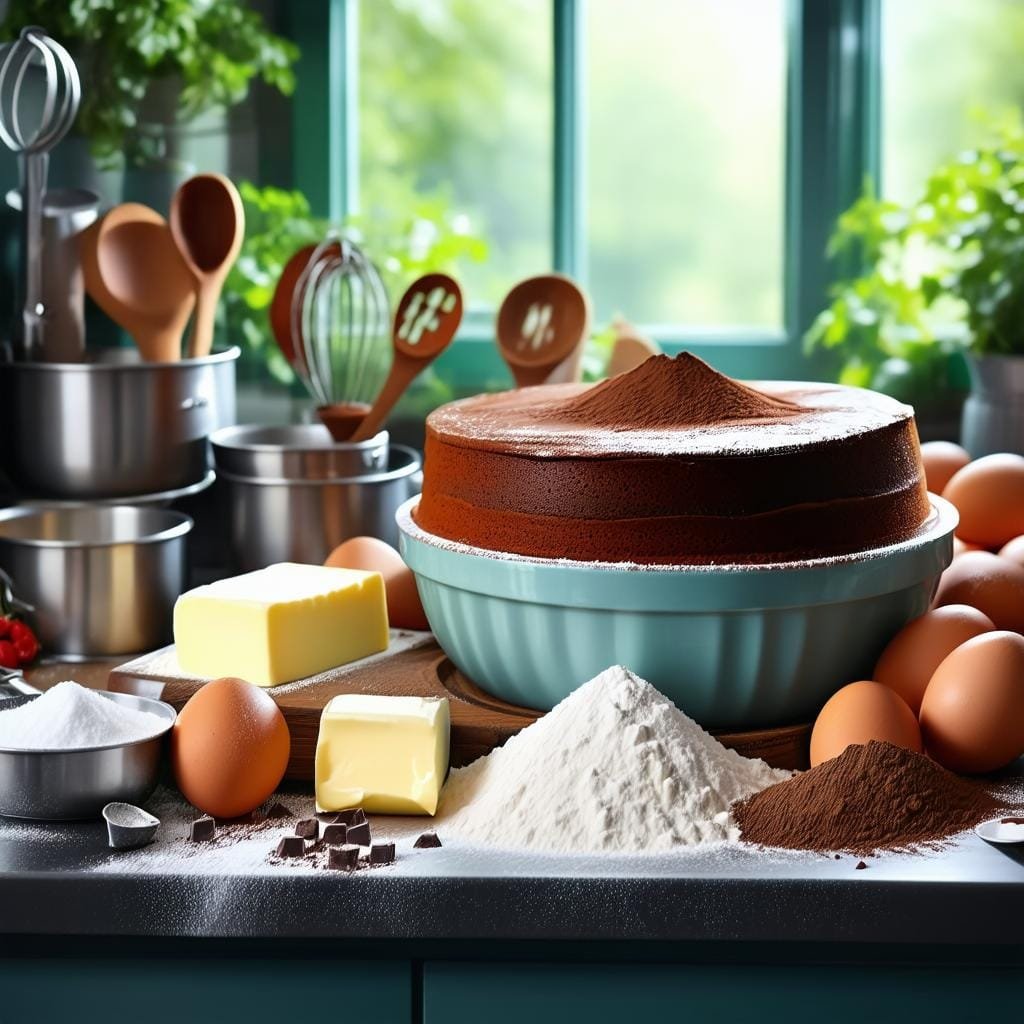 Ingredientes para o bolo de chocolate simples