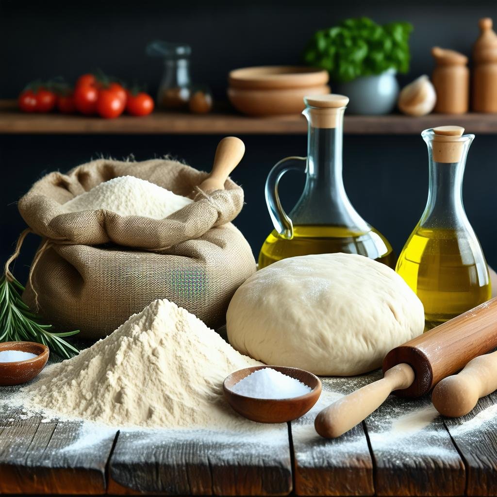 Ingredientes essenciais para a massa de pizza Ingredientes essenciais para a massa de pizza