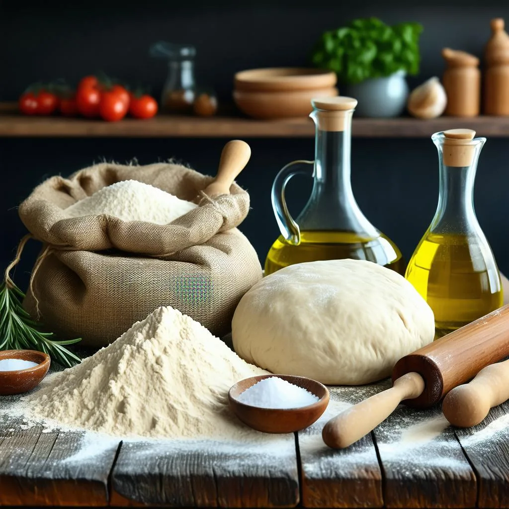 Ingredientes essenciais para a massa de pizza Ingredientes essenciais para a massa de pizza